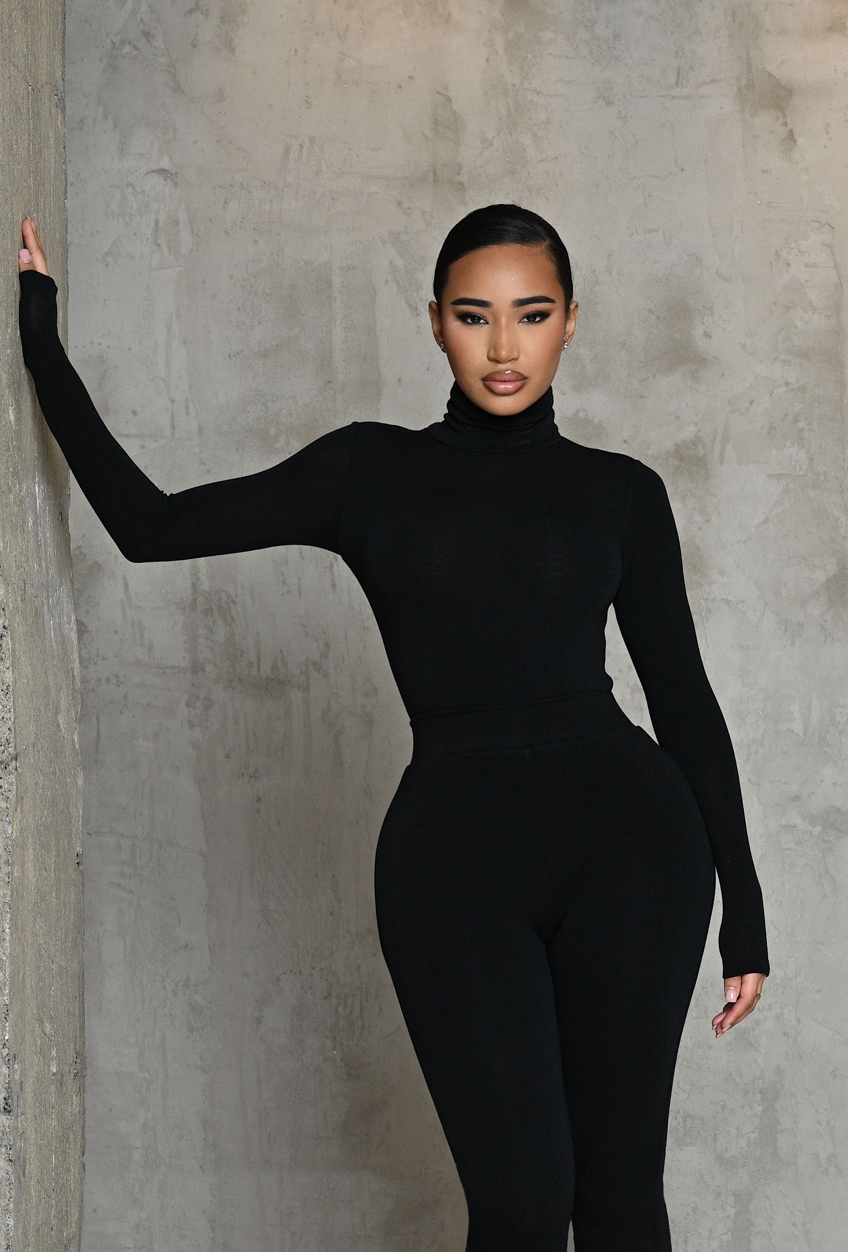 Matte Basix Sculpt Turtle Neck Bodysuit - Black