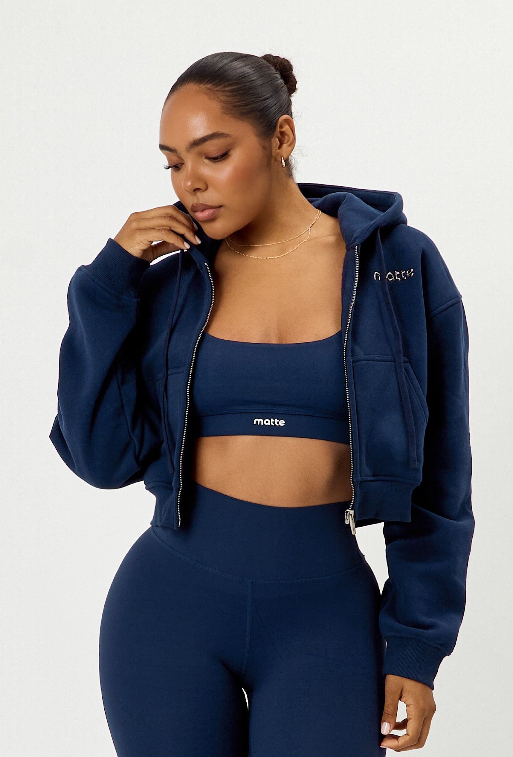 Staple Cropped Hoodie - Navy