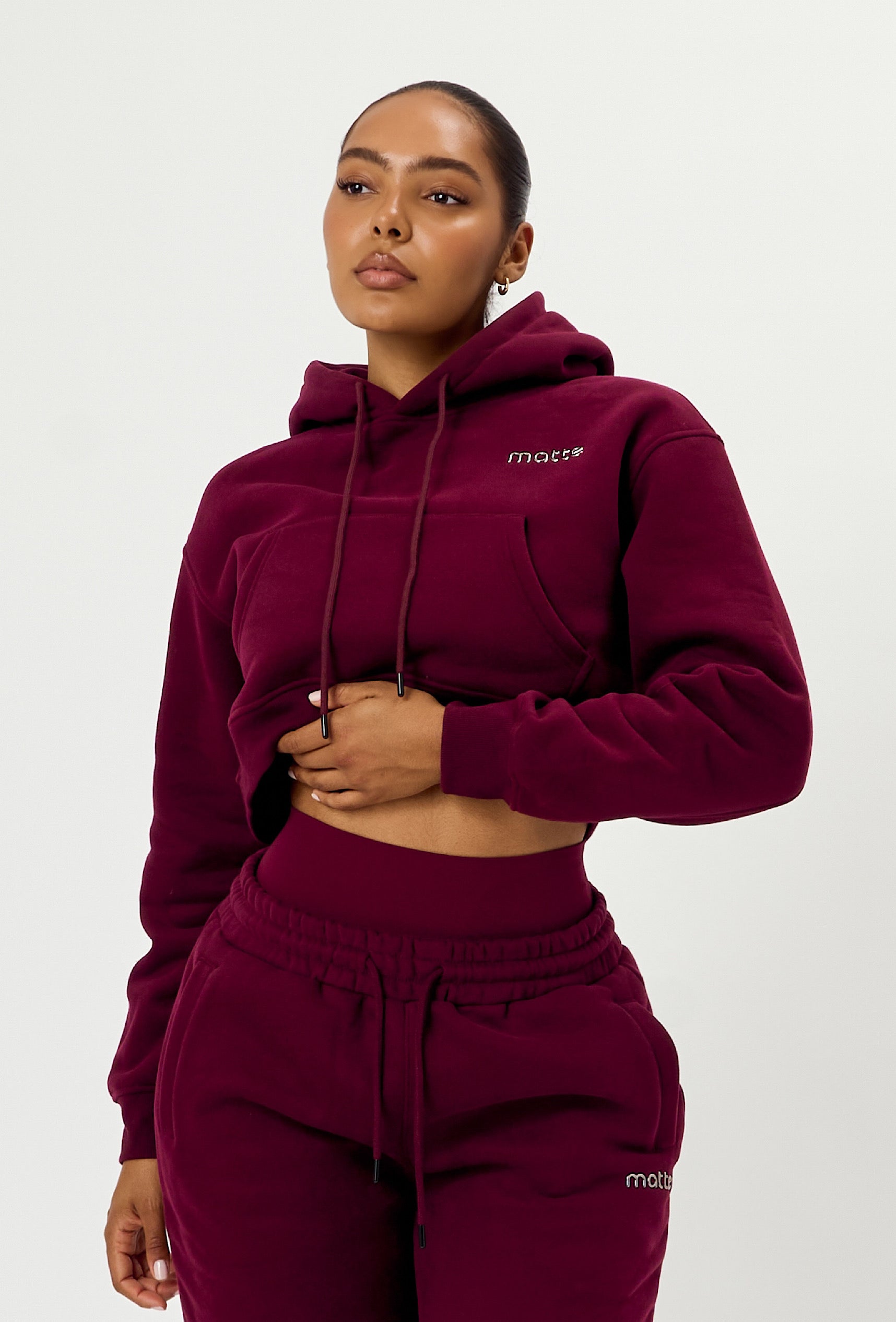 Staple Cropped Pullover Hoodie - Burgundy
