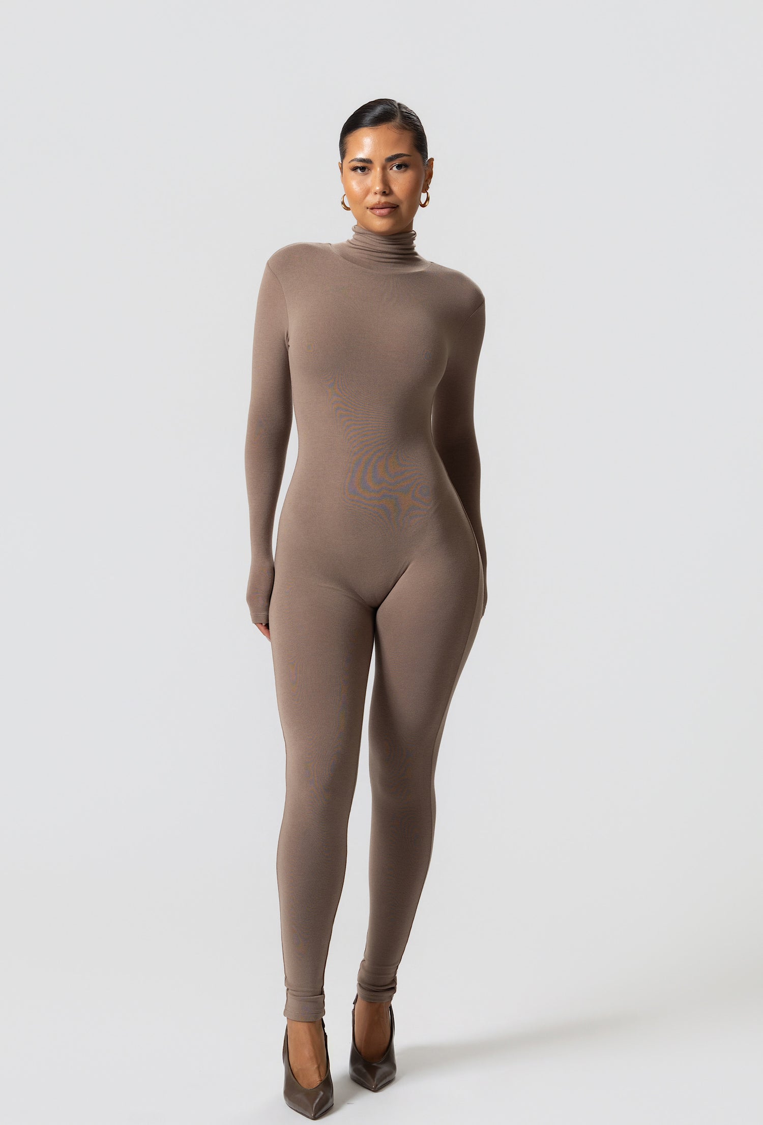 Matte Basix Sculpt Turtle Neck Jumpsuit - Nude