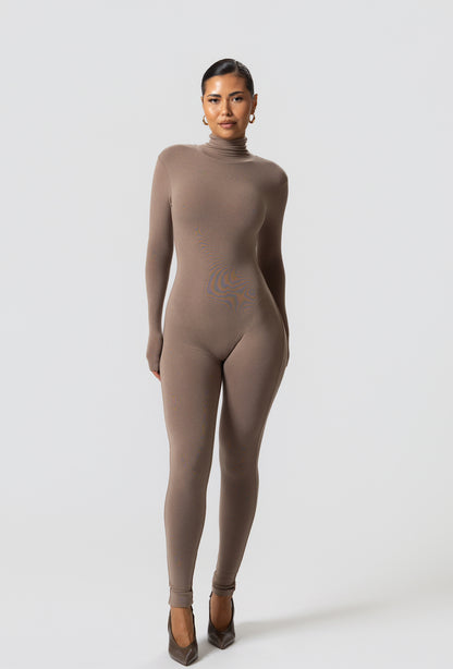 Matte Basix Sculpt Turtle Neck Jumpsuit - Nude
