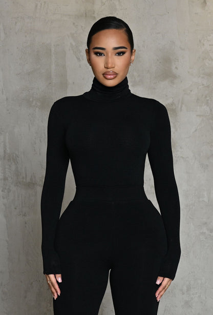 Matte Basix Sculpt Turtle Neck Bodysuit - Black