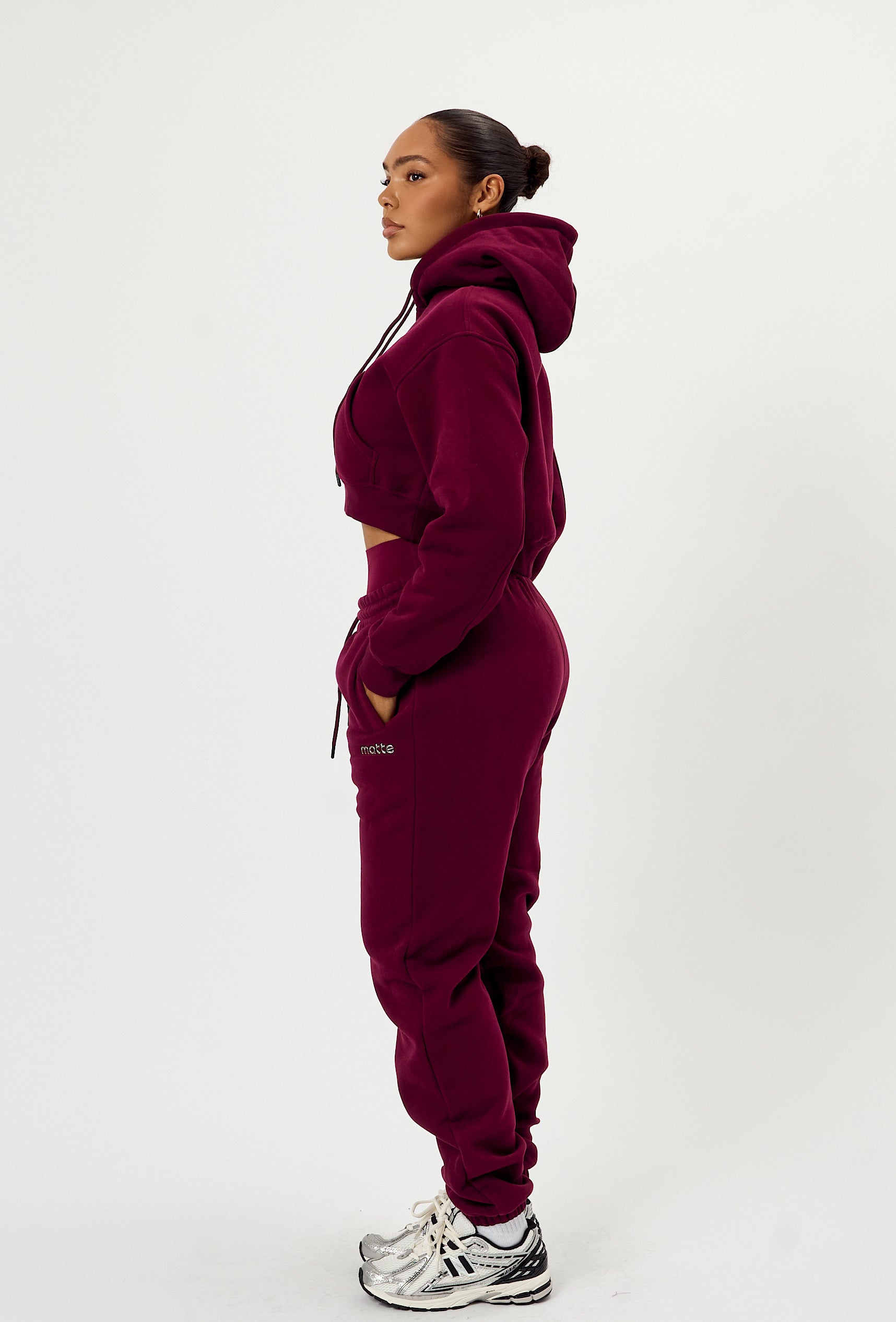 Staple Cropped Pullover Hoodie - Burgundy