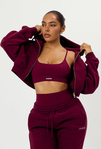 Staple Cropped Hoodie - Burgundy