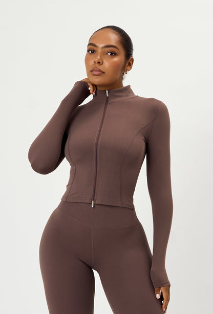 Sculpt Zip Long Sleeve - Soft Cocoa