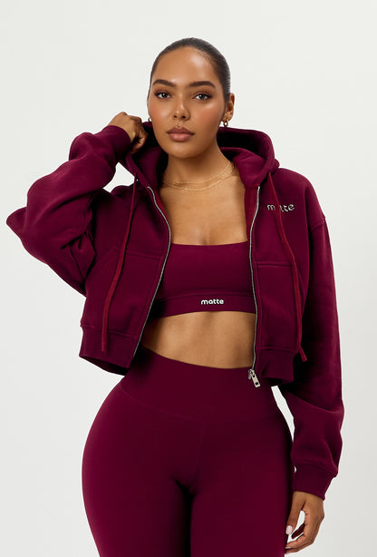 Staple Cropped Hoodie - Burgundy