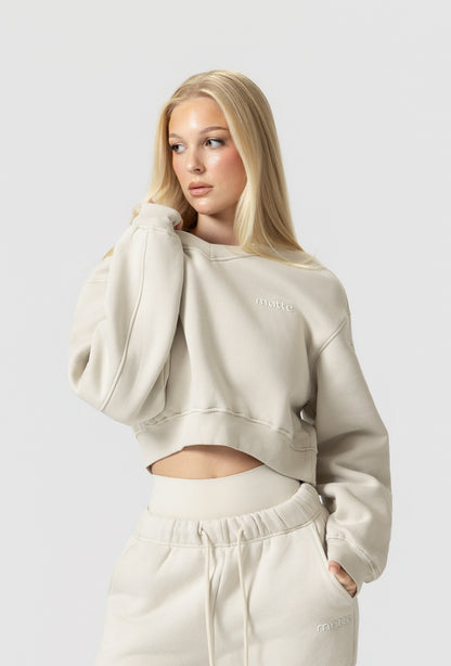 Varsity Cropped Sweatshirt  - Vanilla