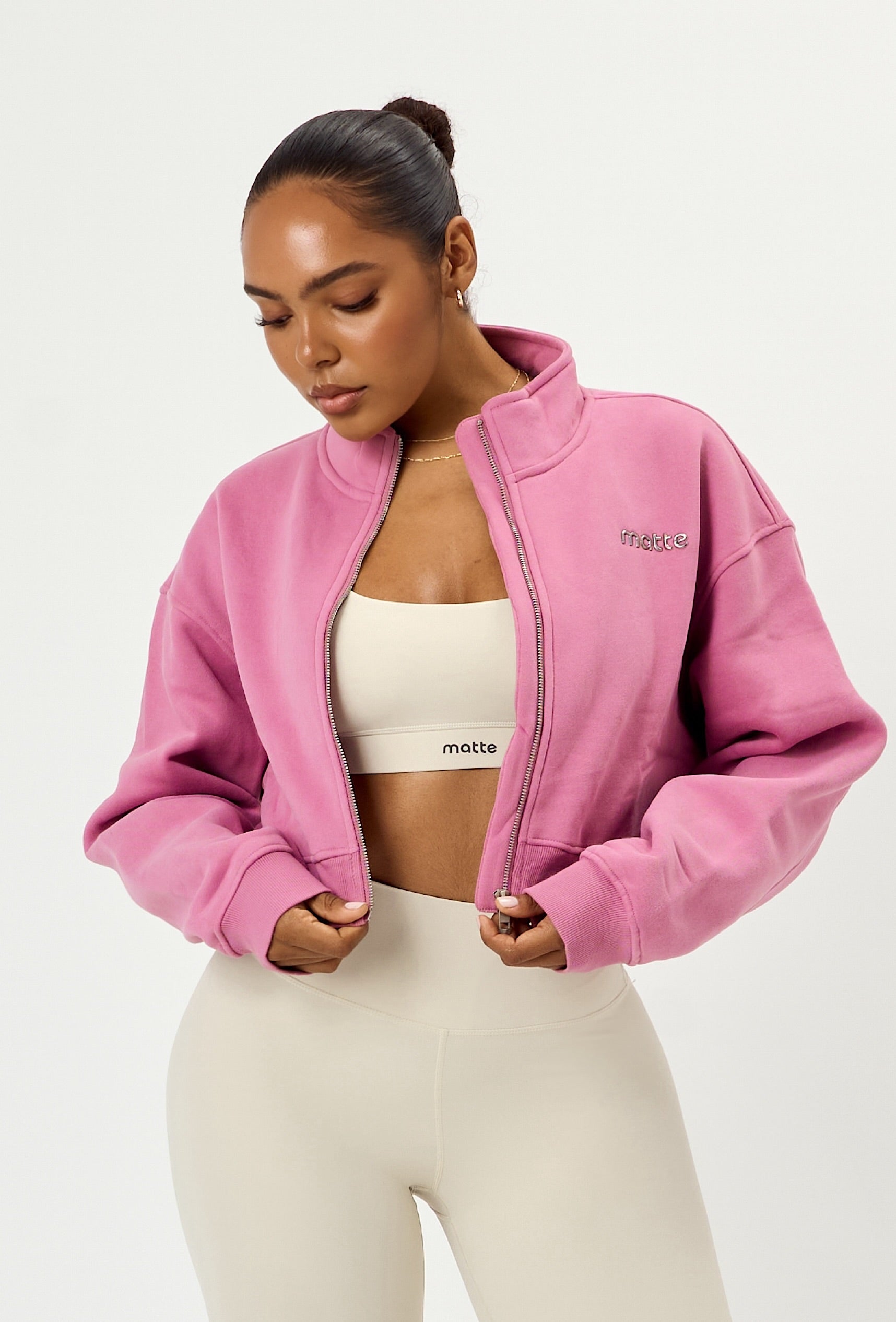 Matte Varsity Jacket - Pink Cloud