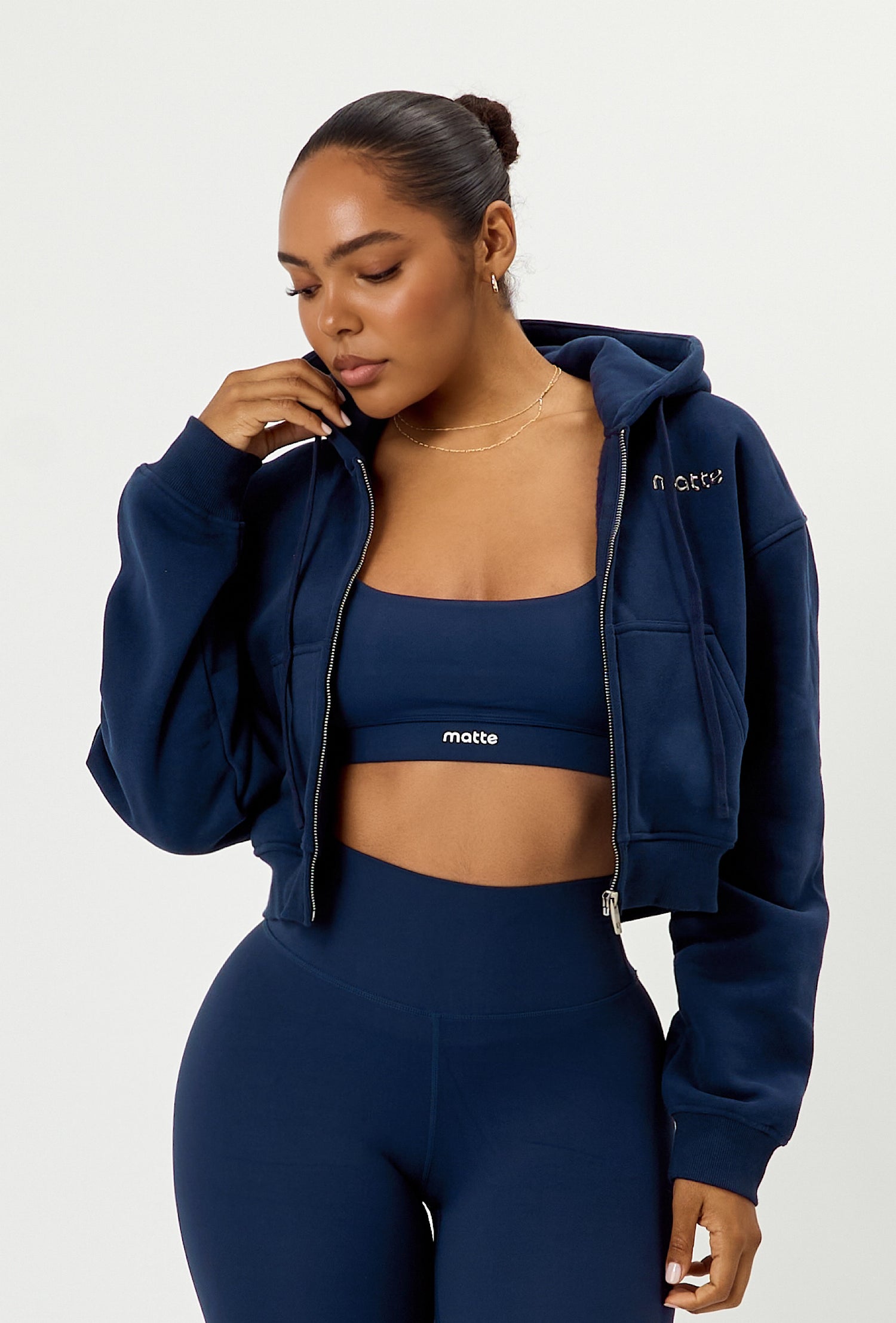 Staple Cropped Hoodie - Navy