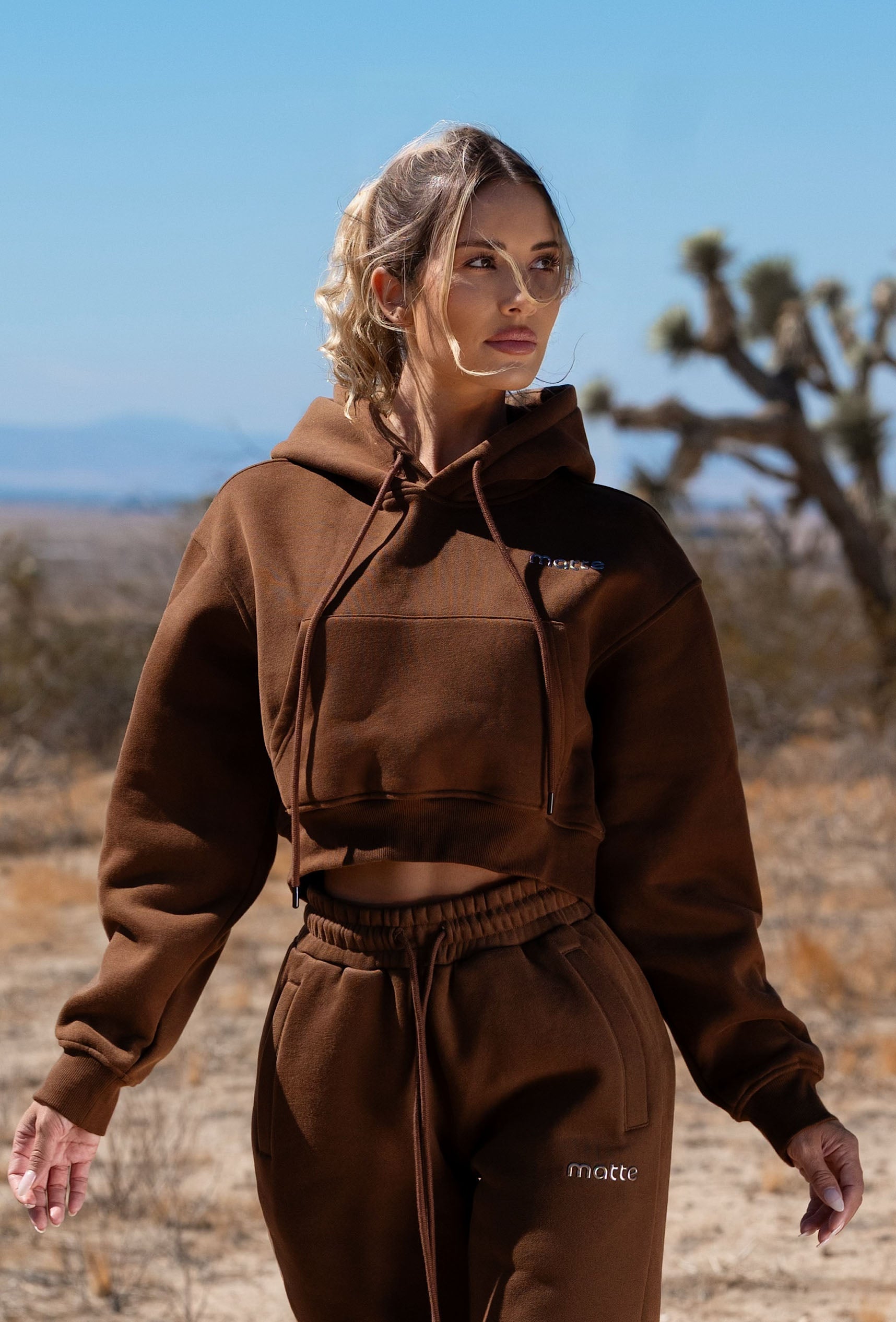 Staple Cropped Pullover Hoodie - Latte