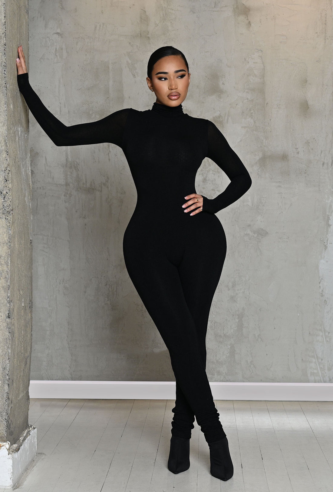 Matte Basix Sculpt Turtle Neck Jumpsuit - Black