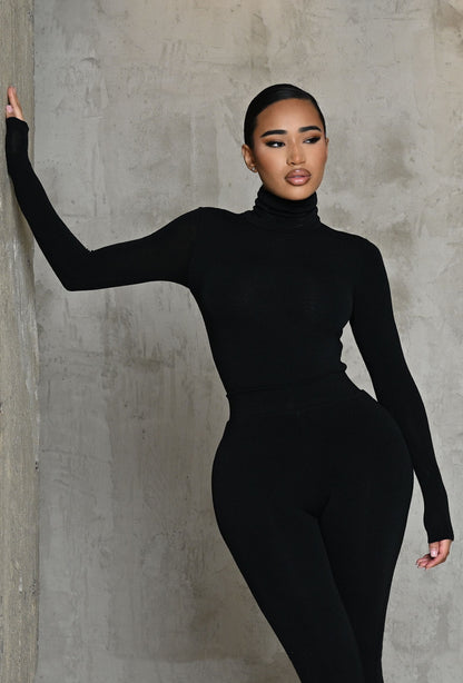 Matte Basix Sculpt Turtle Neck Bodysuit - Black